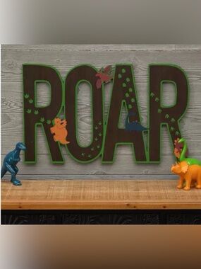 Hobby Lobby Big Wooden Colorful “ROAR”  24” Long Wall Decor Dinosaur Themed